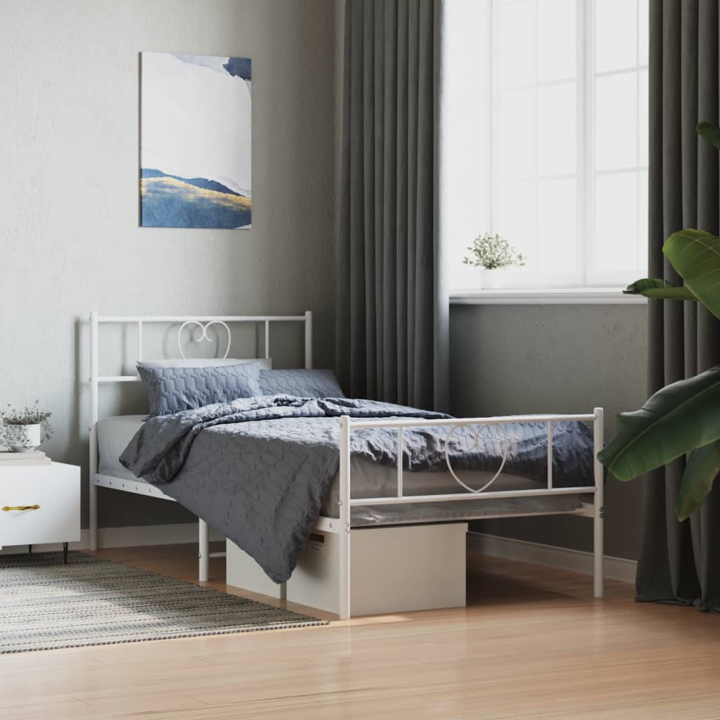 Sengeramme i metall med hode- og fotgavl hvit 80x200 cm