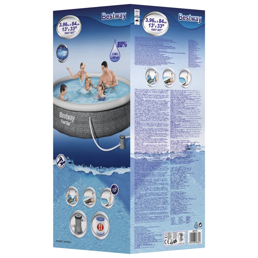 Bestway Oppblåsbart basseng Fast Set med pumpe 396x84 cm