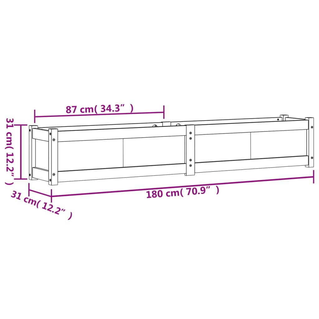 Hageplantekasse voksbrun 180x31x31 cm heltre furu