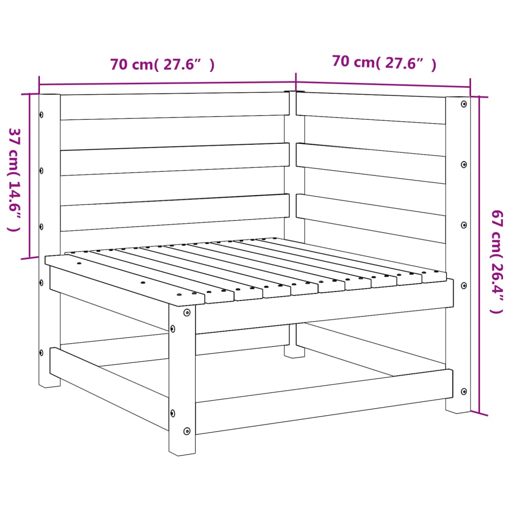 Hagesofa for hjørne voksbrun 70x70x67 cm heltre furu