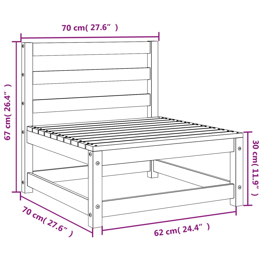 Hagesofa uten armlener 70x70x67 cm impregnert furu