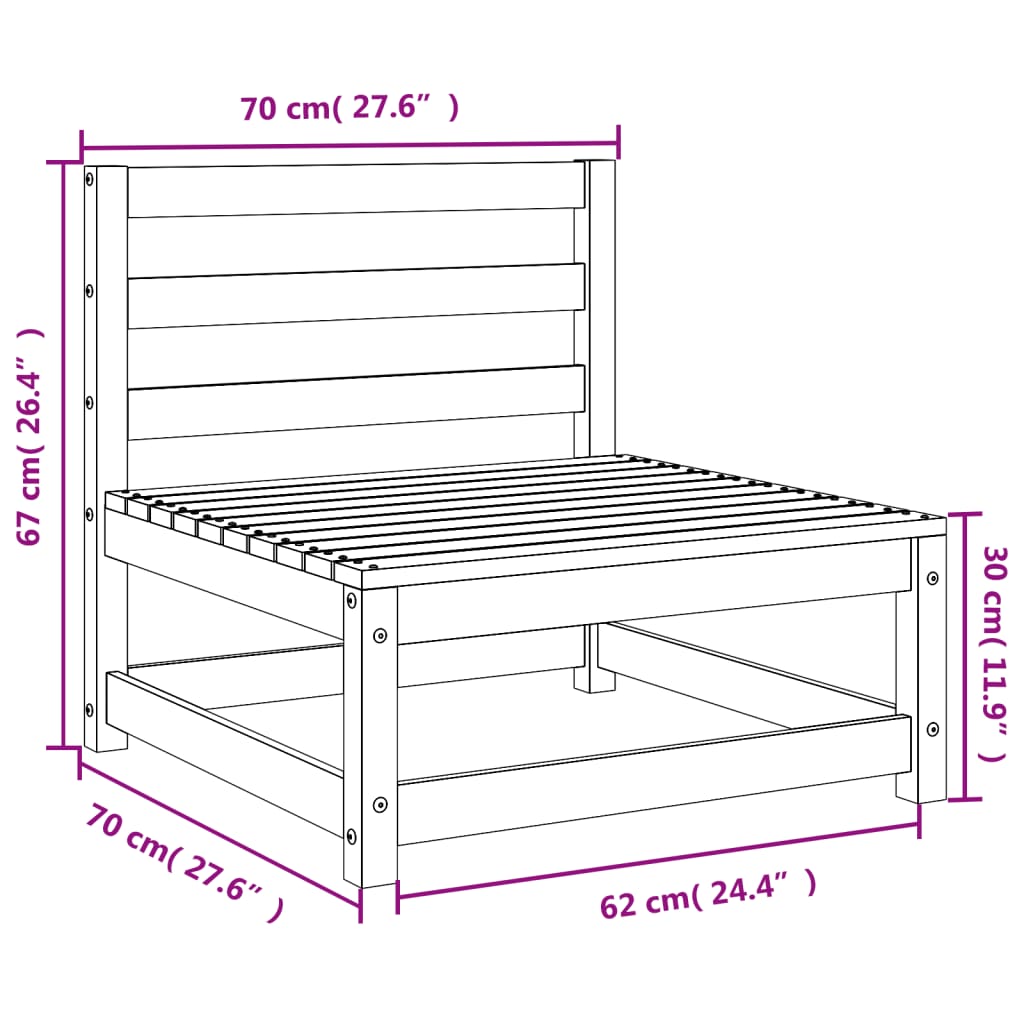 Hagesofaer uten armlener 2 stk voksbrun 70x70x67 cm heltre furu