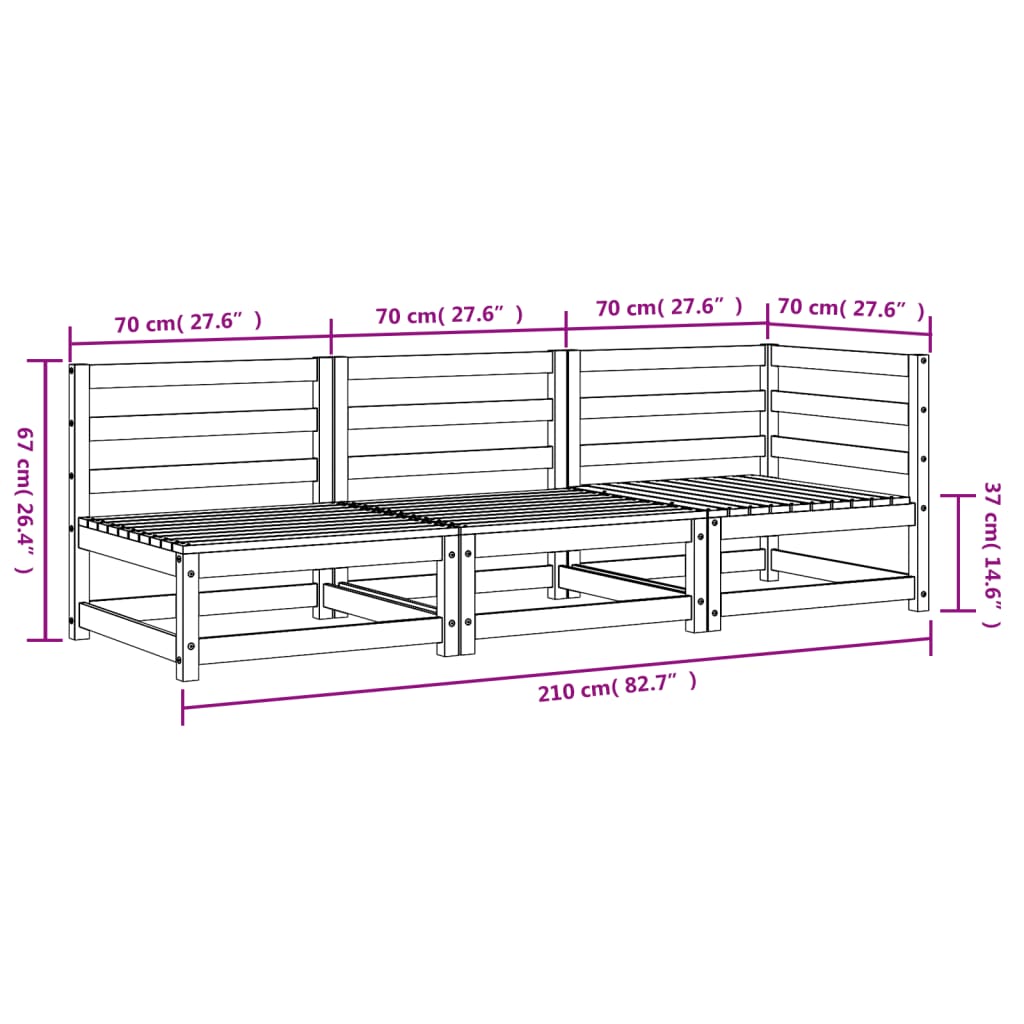 Hagesofa 3-seters heltre furu