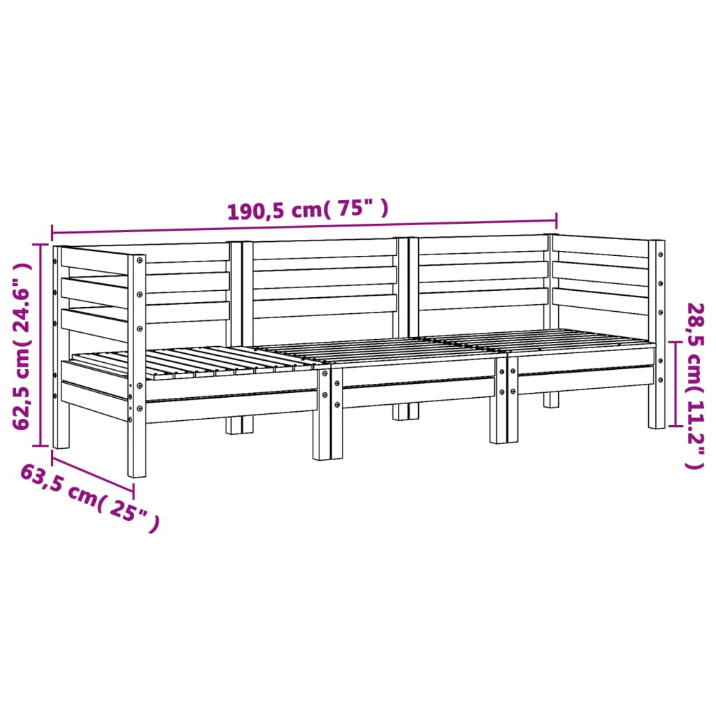 Hagesofa 3-seters heltre furu