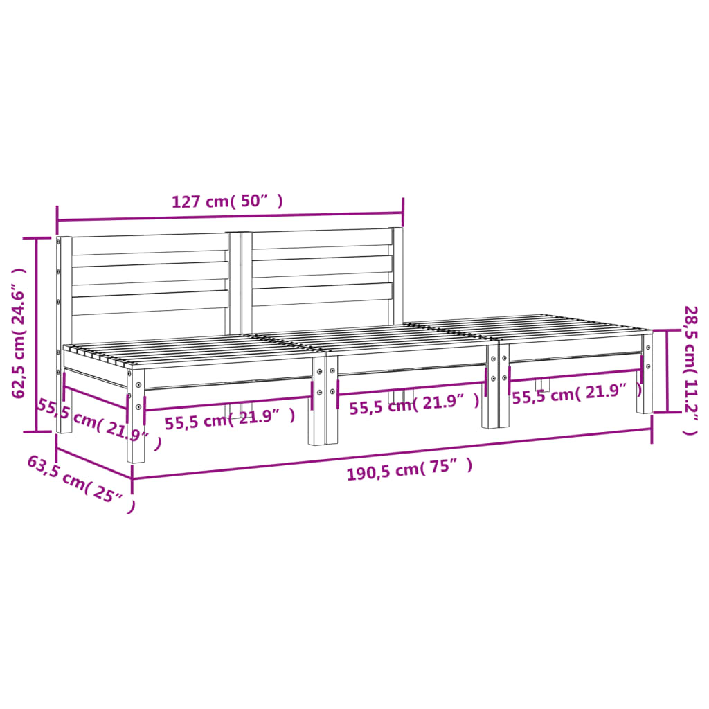 Hagesofa 3-seters heltre furu