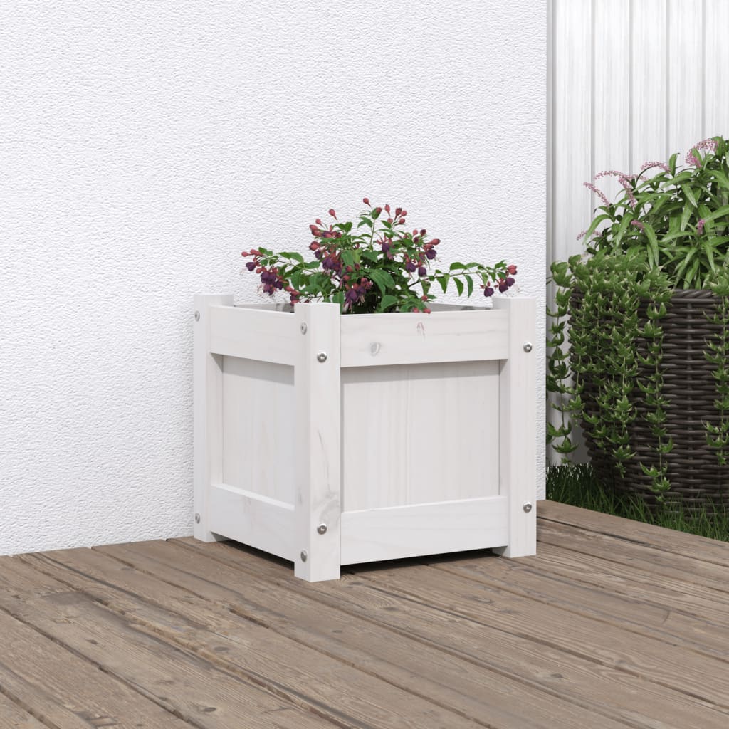 Hageplantekasse hvit 31x31x31 cm heltre furu