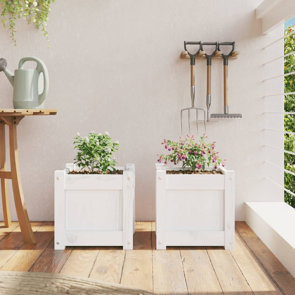 Plantekasser 2 stk hvit heltre furu