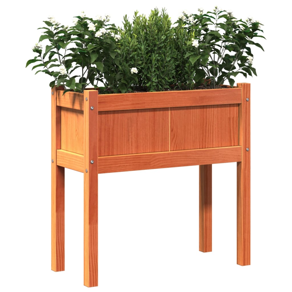 Hageplantekasse med ben voksbrun 70x31x70 cm heltre furu