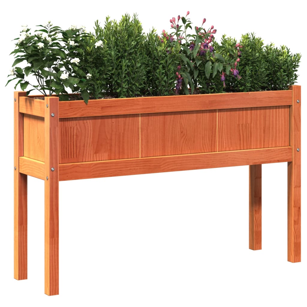 Hageplantekasse med ben voksbrun 110x31x70 cm heltre furu