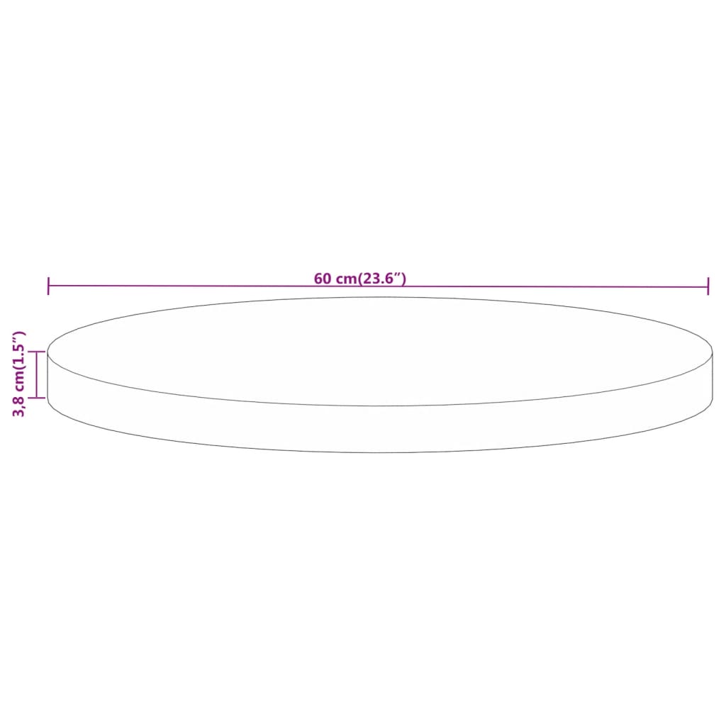 Bordplate Ø 60x3,8 cm rund grovt heltre mango