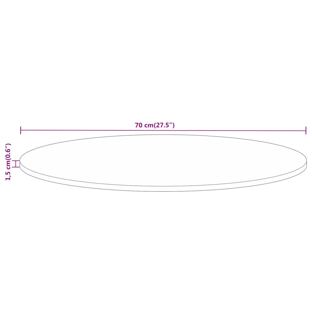 Bordplate Ø 70x1,5 cm rund grovt heltre mango