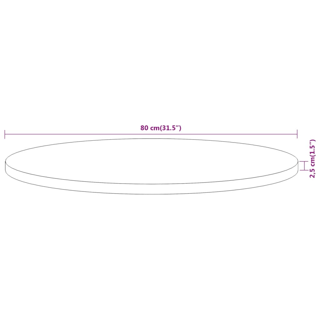 Bordplate Ø80x2,5 cm rund heltre akasie