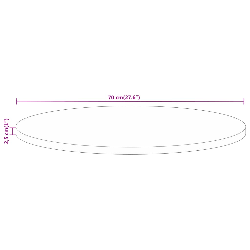 Bordplate Ø 70x2,5 cm rund heltre mango