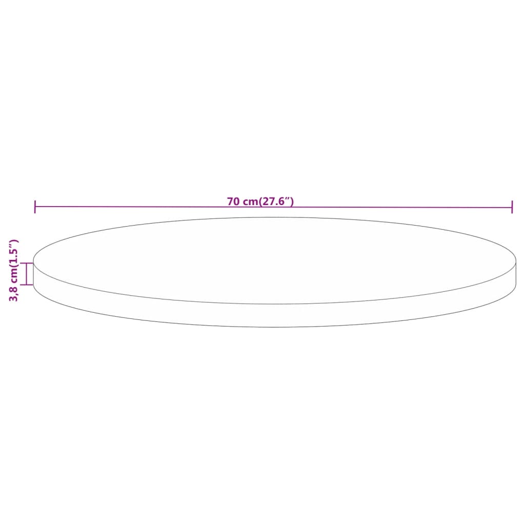 Bordplate Ø 70x3,8 cm rund heltre mango