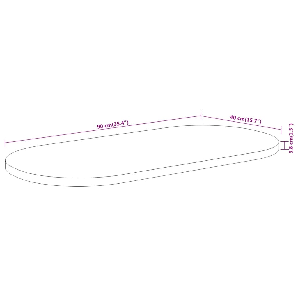 Bordplate 90x40x3,8 cm oval heltre akasie