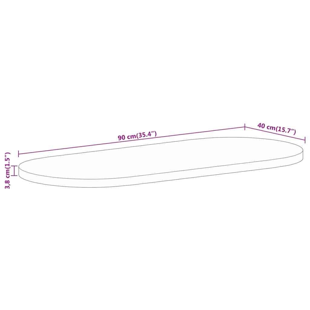 Bordplate 90x40x3,8 cm oval heltre mango