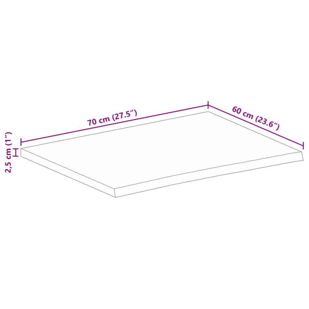 Bordplate 70x60x2,5 cm naturlig kant grovt heltre mangotre