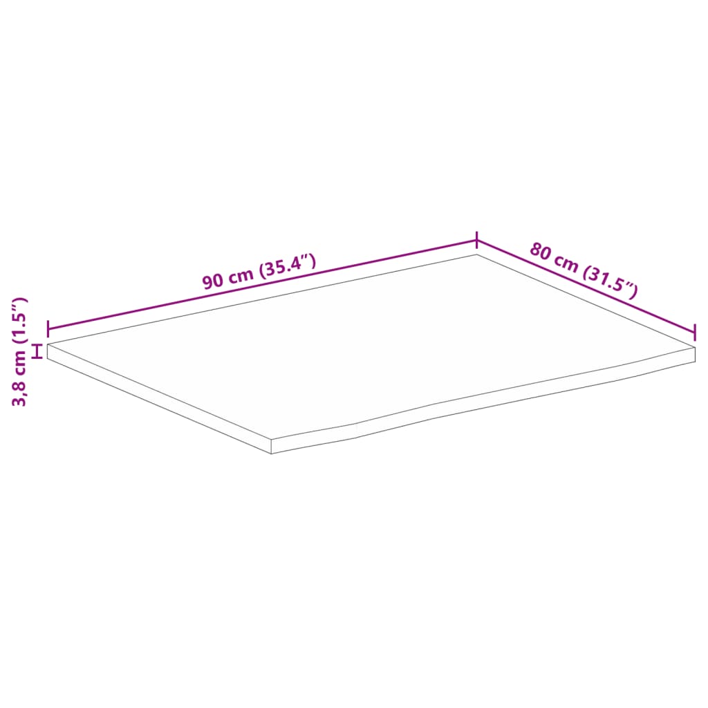 Bordplate 90x80x3,8 cm naturlig kant grovt heltre mangotre