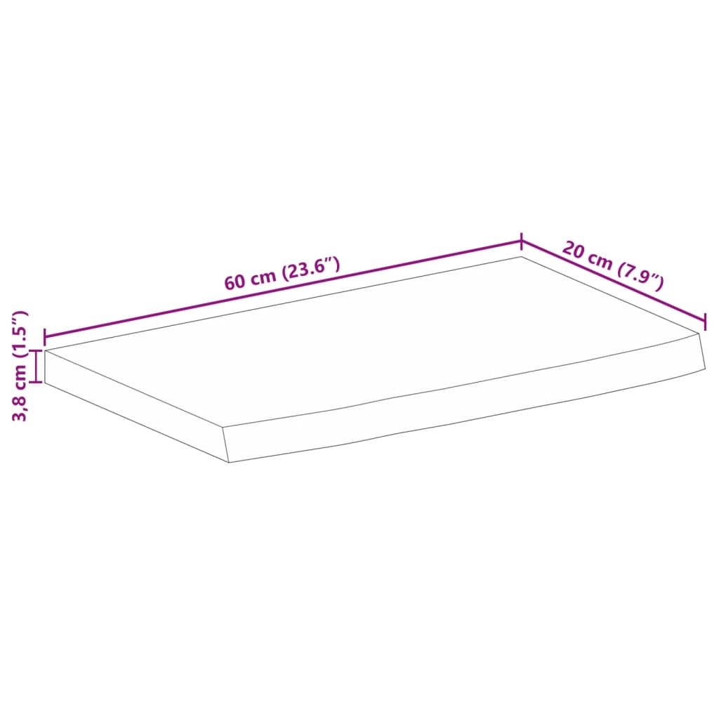 Bordplate naturlig kant 60x20x3,8 cm heltre mango