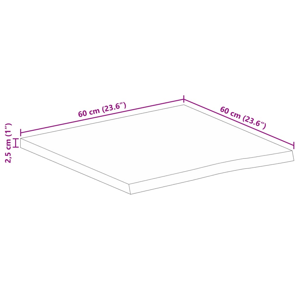 Bordplate med naturlig kant 60x60x2,5 cm heltre mango