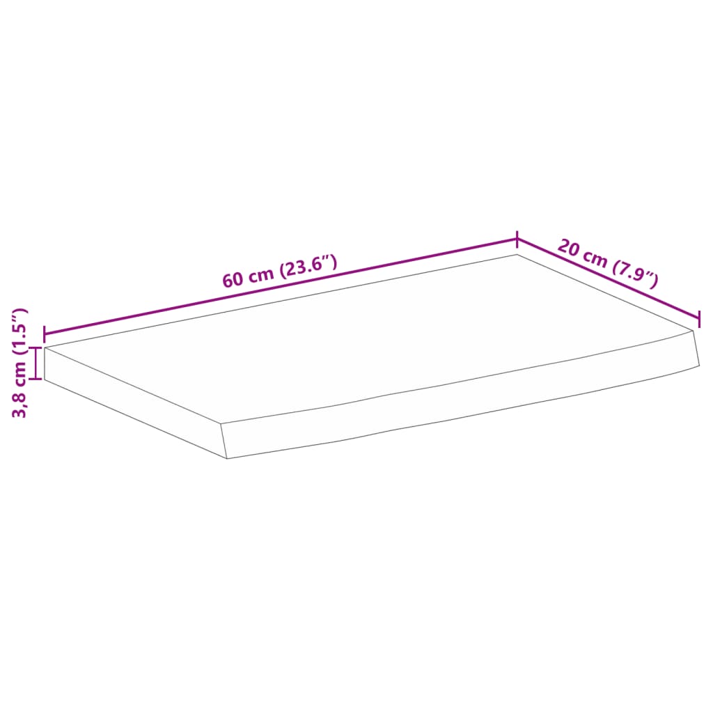Bordplate naturlig kant 60x20x3,8 cm heltre mango