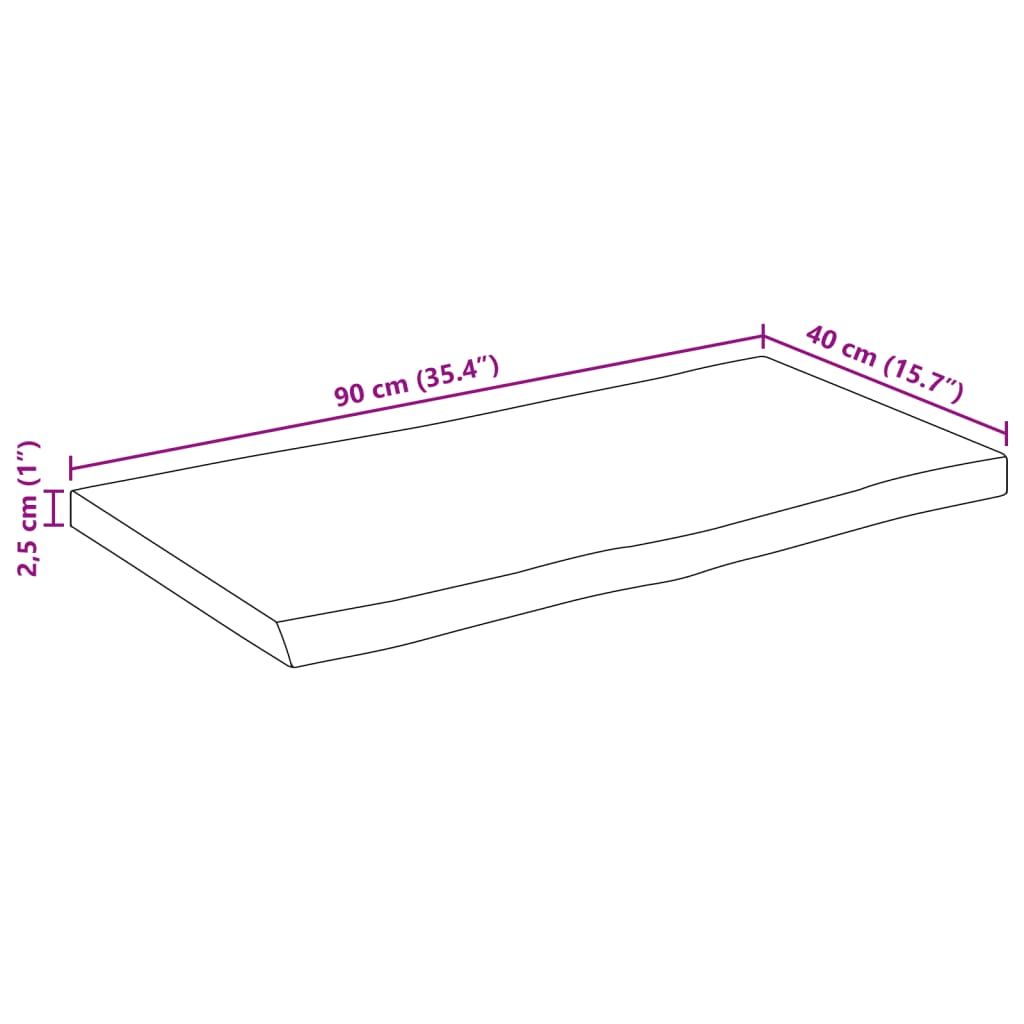 Bordplate naturlig kant 90x40x2,5 cm grovt heltre mangotre