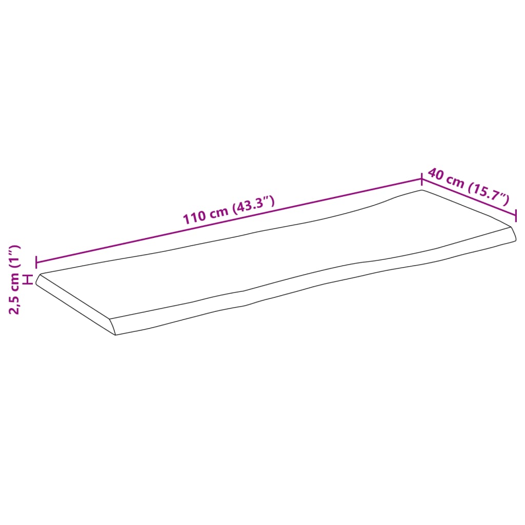 Bordplate naturlig kant 110x40x2,5 cm grovt heltre mangotre