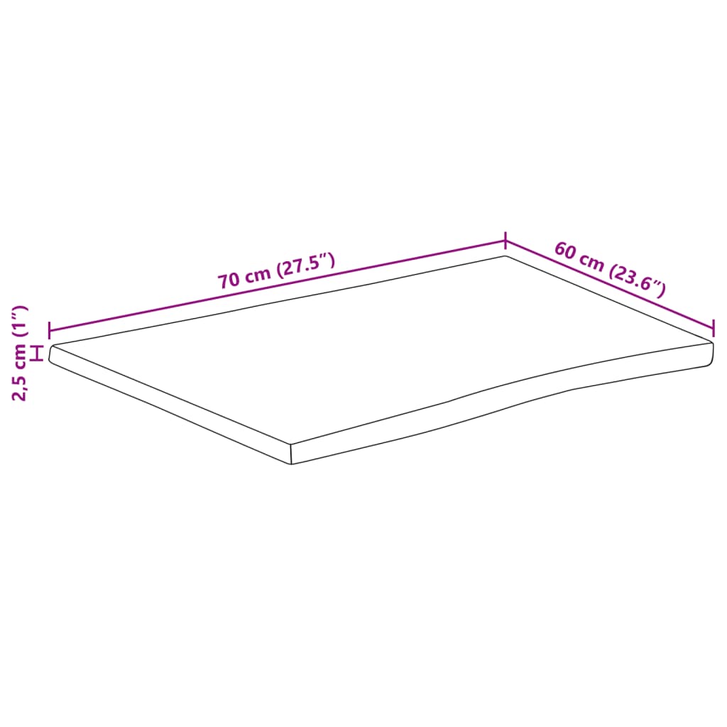 Bordplate naturlig kant 70x60x2,5 cm grovt heltre mangotre