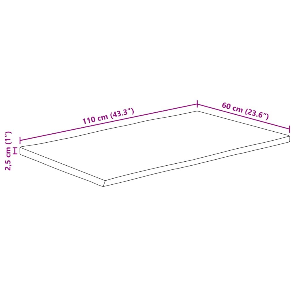 Bordplate naturlig kant 110x60x2,5 cm grovt heltre mangotre