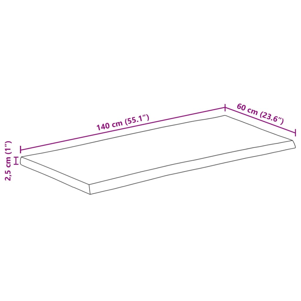 Bordplate naturlig kant 140x60x2,5 cm grovt heltre mangotre