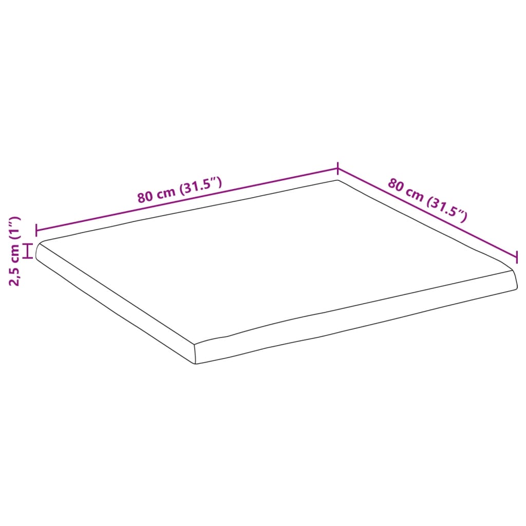 Bordplate naturlig kant 80x80x2,5 cm grovt heltre mangotre