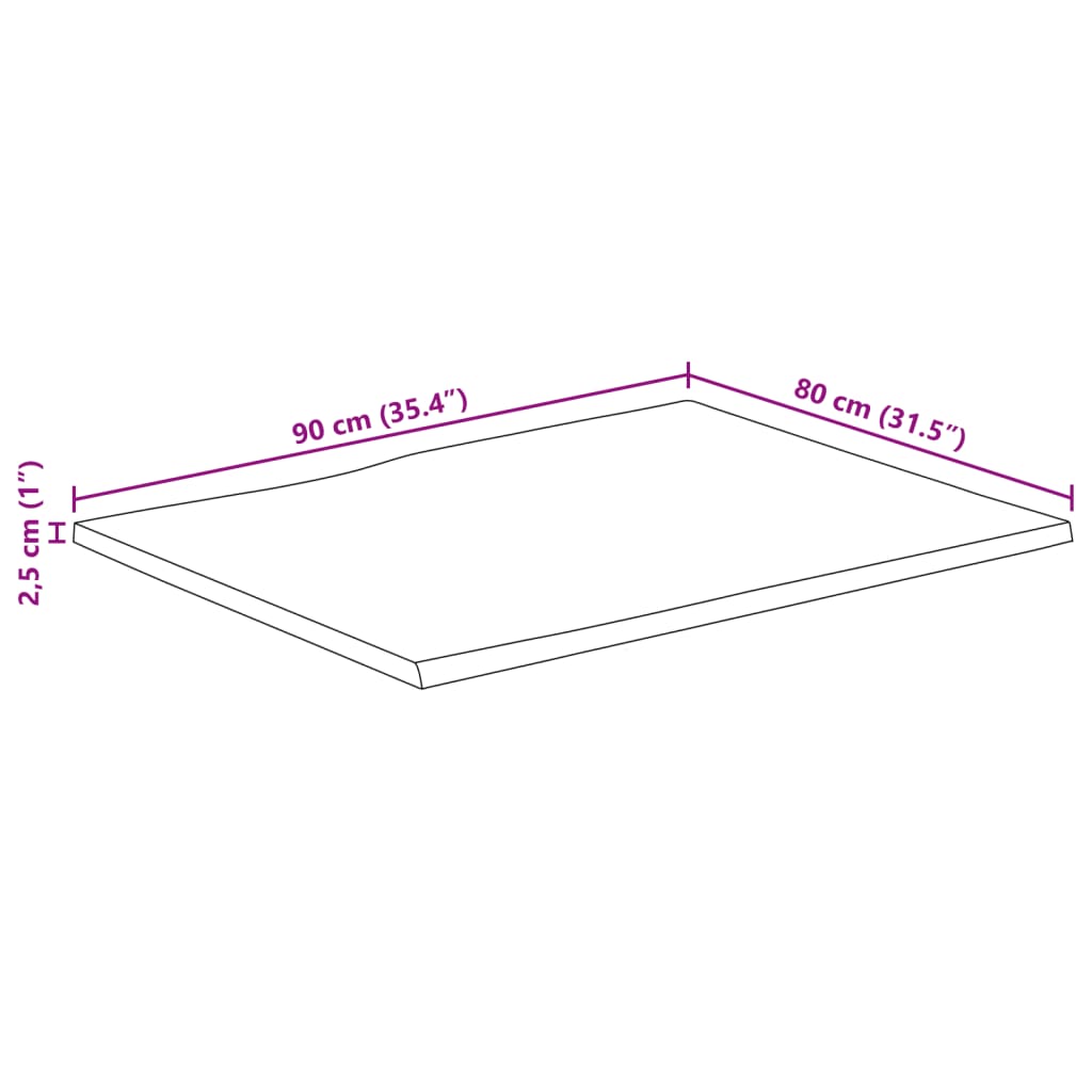 Bordplate naturlig kant 90x80x2,5 cm grovt heltre mangotre