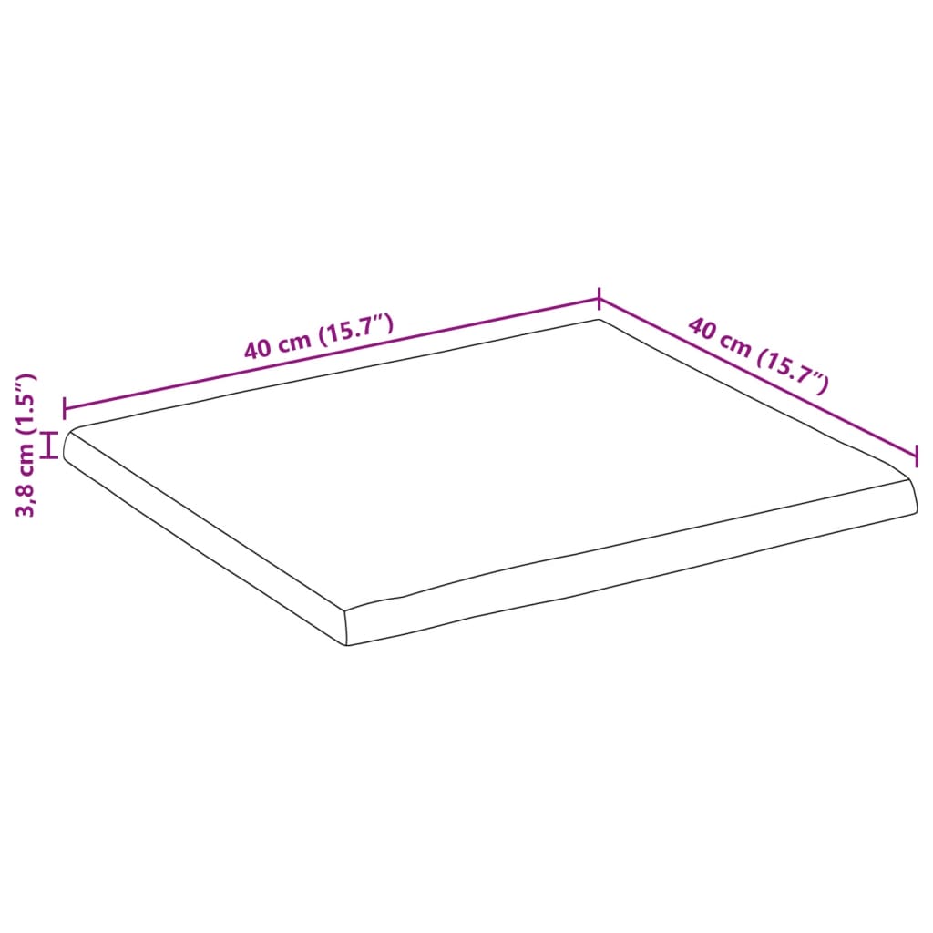 Bordplate naturlig kant 40x40x3,8 cm grovt heltre mangotre