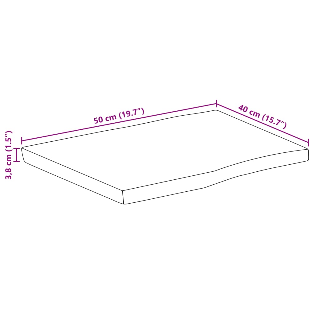 Bordplate naturlig kant 50x40x3,8 cm grovt heltre mangotre