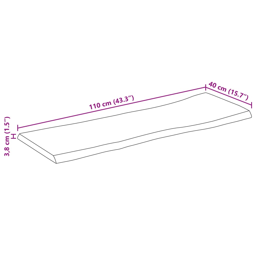 Bordplate naturlig kant 110x40x3,8 cm grovt heltre mangotre