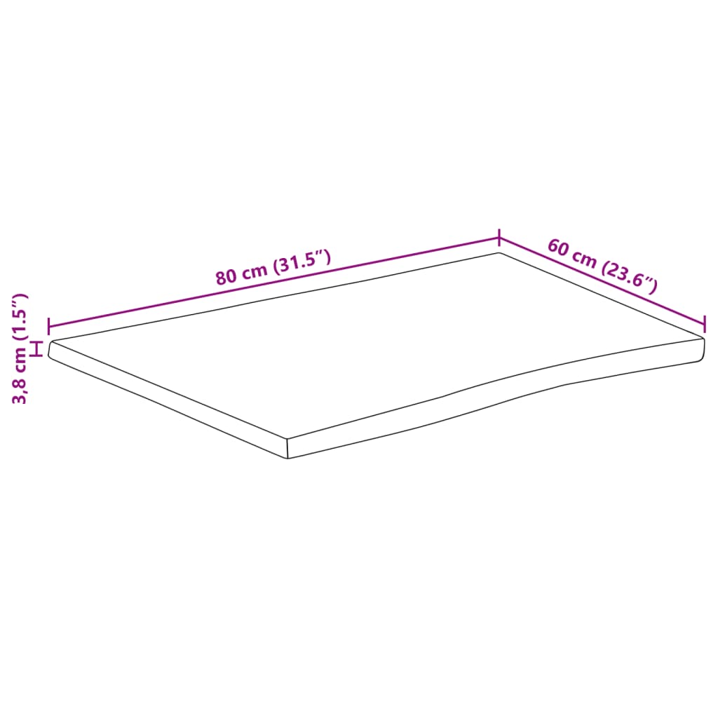 Bordplate naturlig kant 80x60x3,8 cm grovt heltre mangotre
