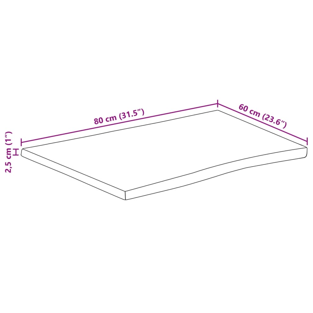 Bordplate 80x60x2,5 cm naturlig kant heltre mango