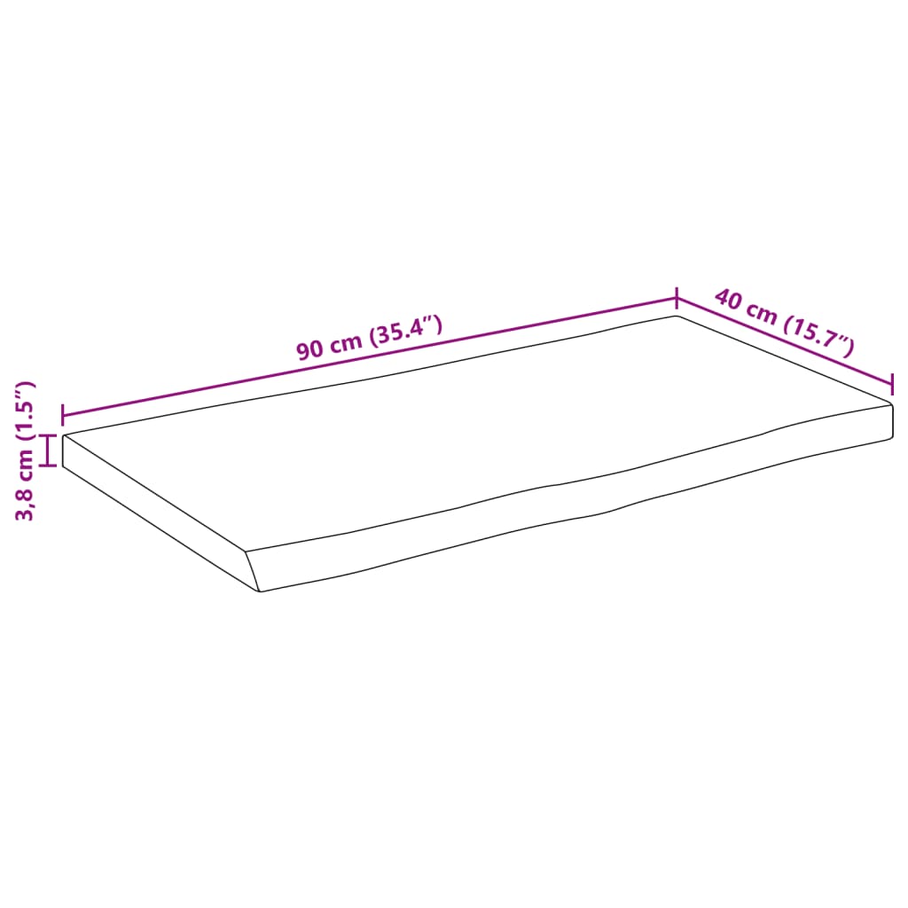 Bordplate 90x40x3,8 cm naturlig kant heltre mango