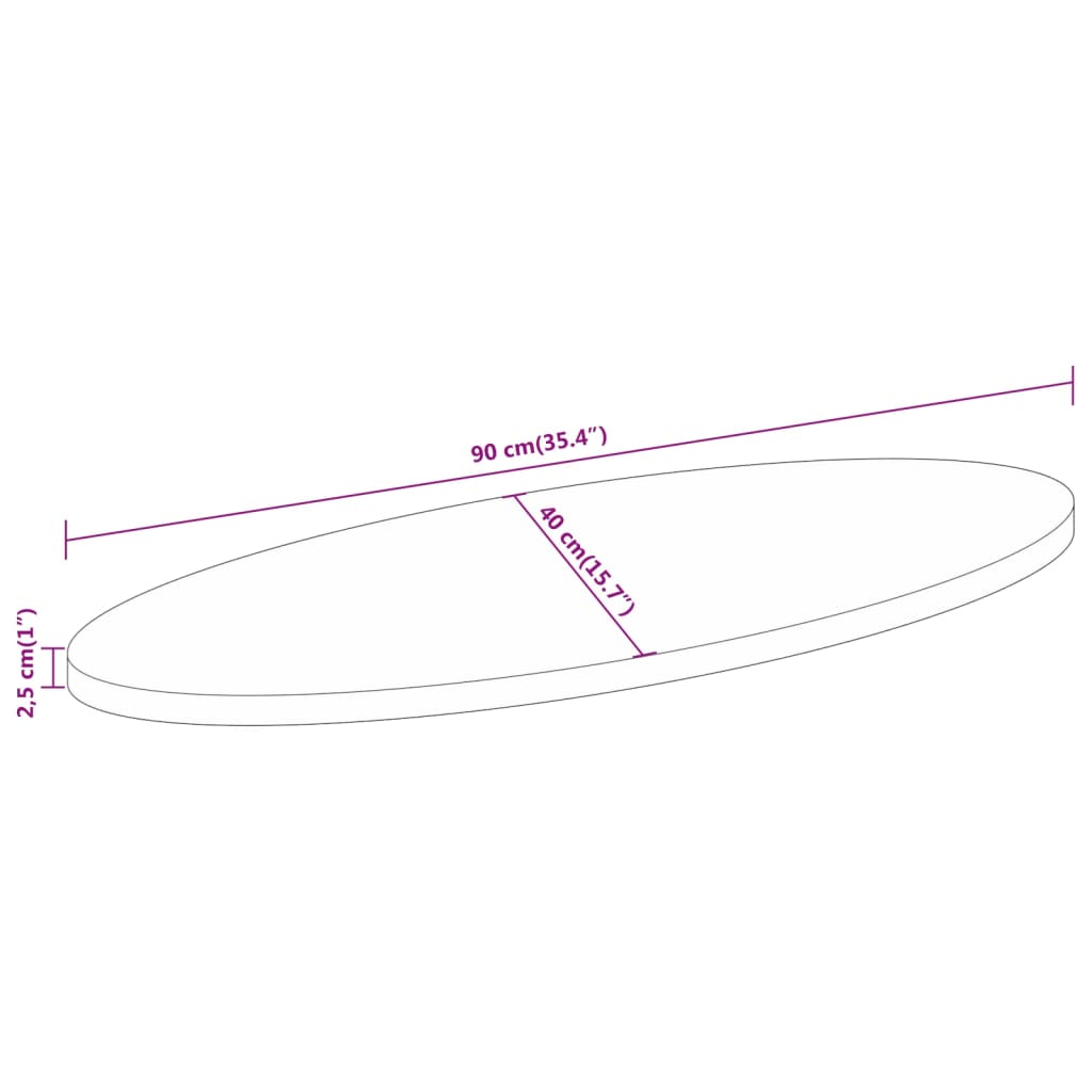 Bordplate 90x40x2,5 cm oval heltre mango