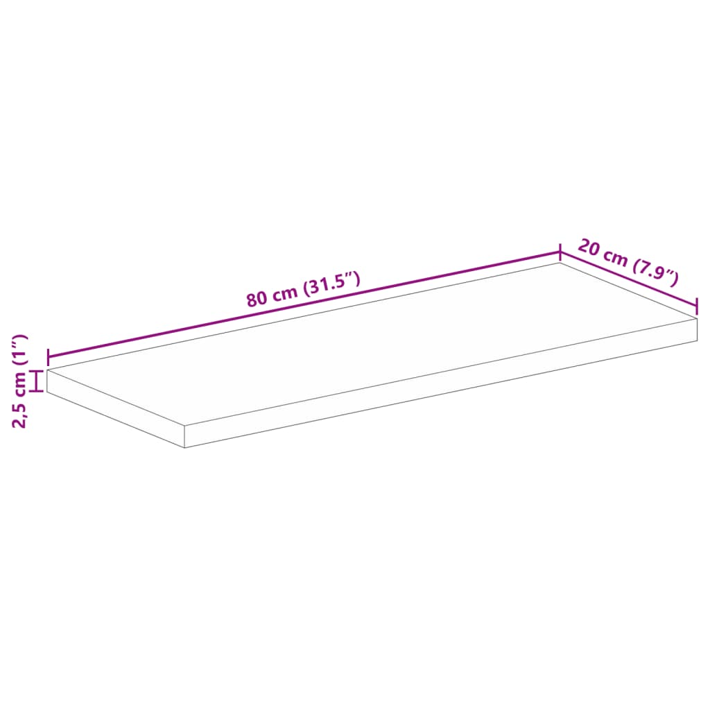 Bordplate 80x20x2,5 cm rektangulær heltre akasie