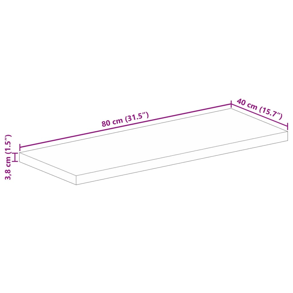 Bordplate 80x40x3,8 cm rektangulær heltre akasie