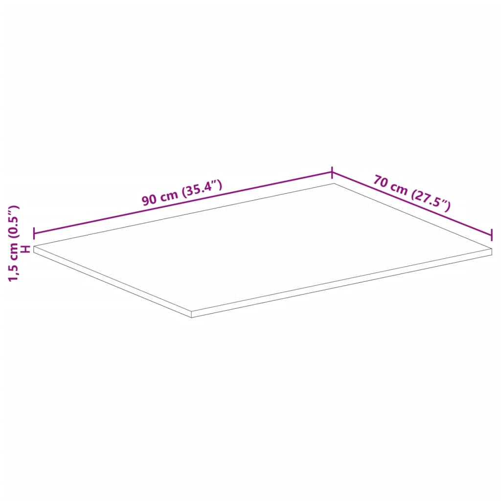 Bordplate 90x70x1,5 cm rektangulær gjenvunnet heltre