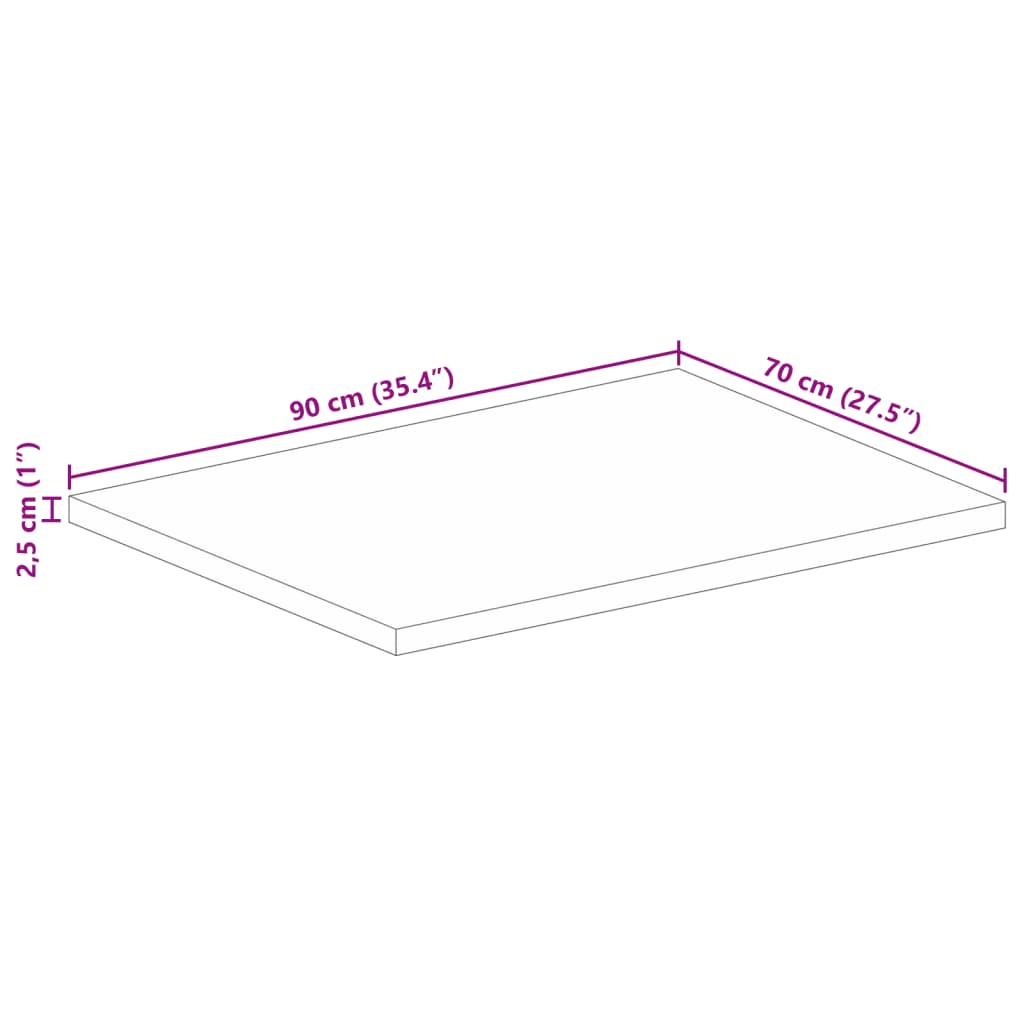 Bordplate 90x70x2,5 cm rektangulær gjenvunnet heltre
