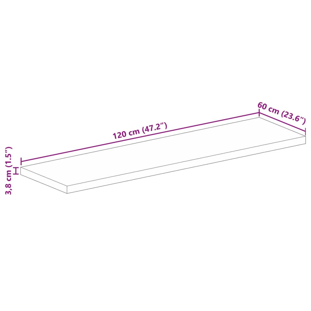 Bordplate 120x60x3,8 cm rektangulær gjenvunnet heltre