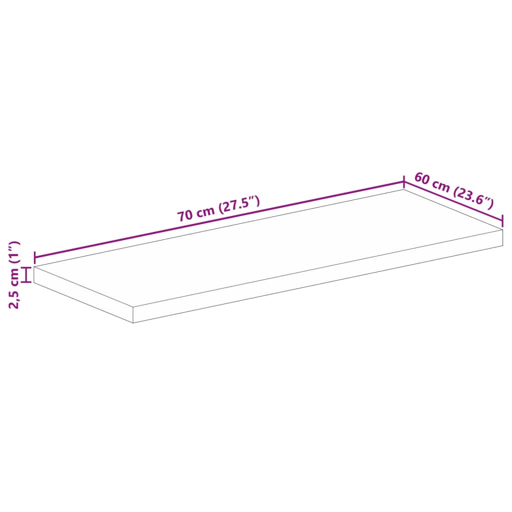 Bordplate 70x60x2,5 cm rektangulær gjenvunnet heltre
