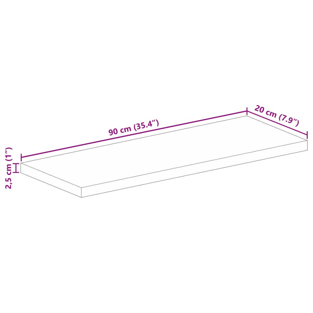 Bordplate 90x20x2,5 cm rektangulær grovt heltre mango