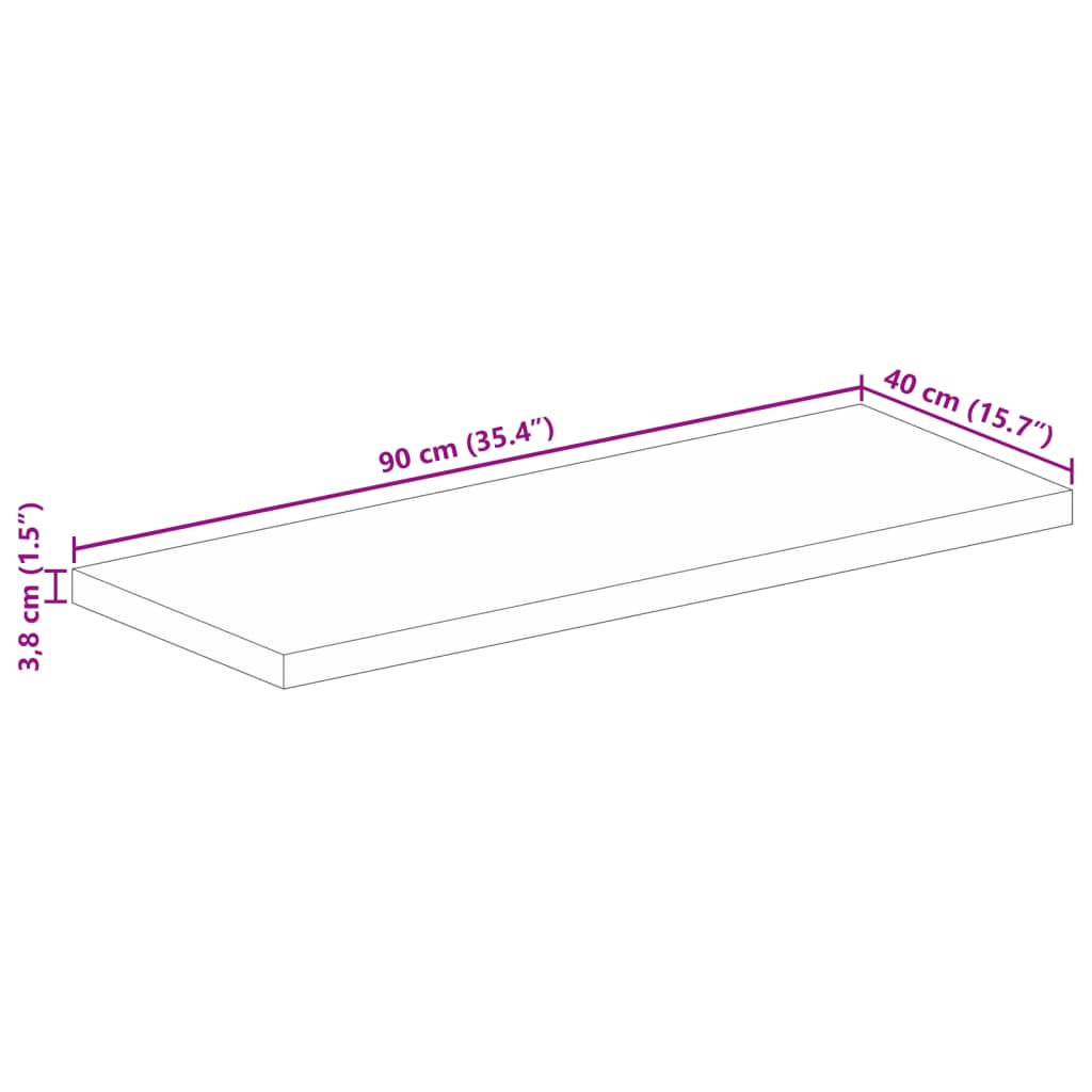 Bordplate 90x40x3,8 cm rektangulær heltre mango