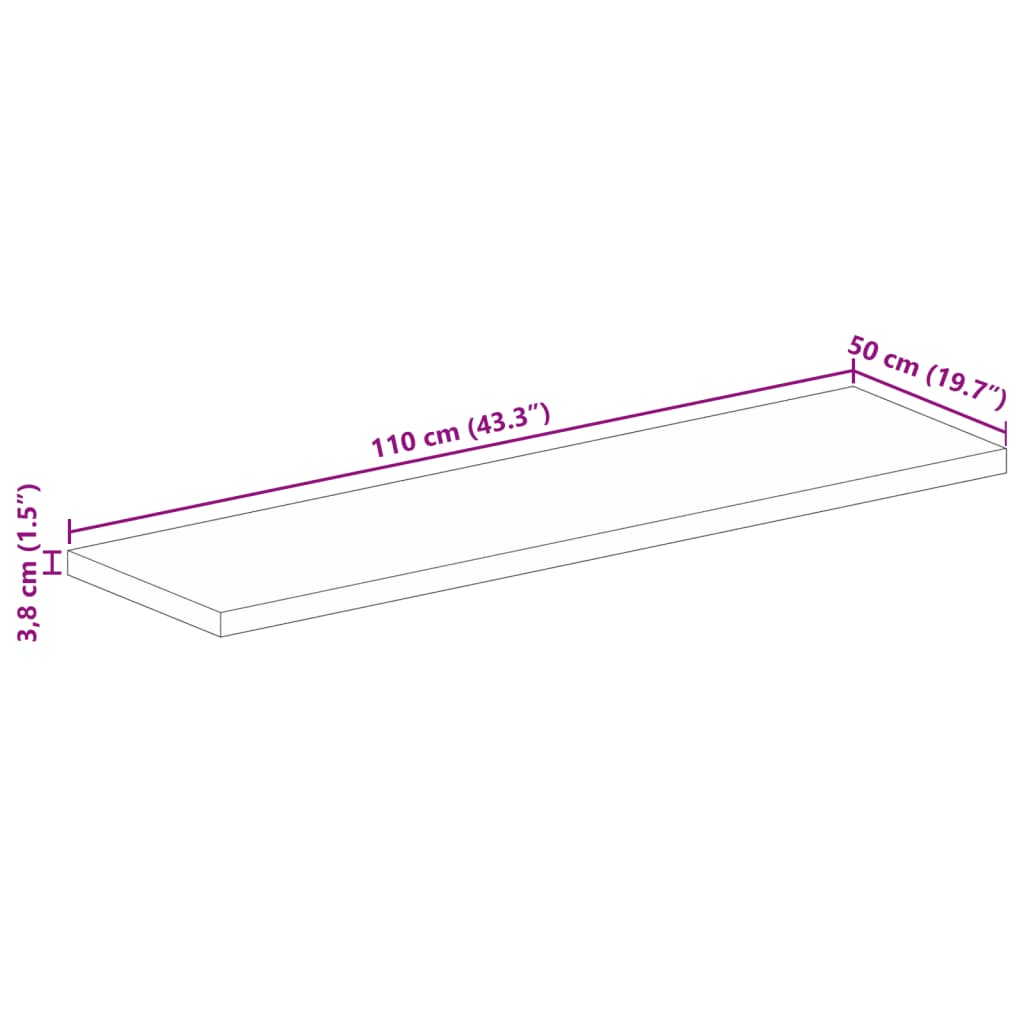 Bordplate 110x50x3,8 cm rektangulær heltre mango