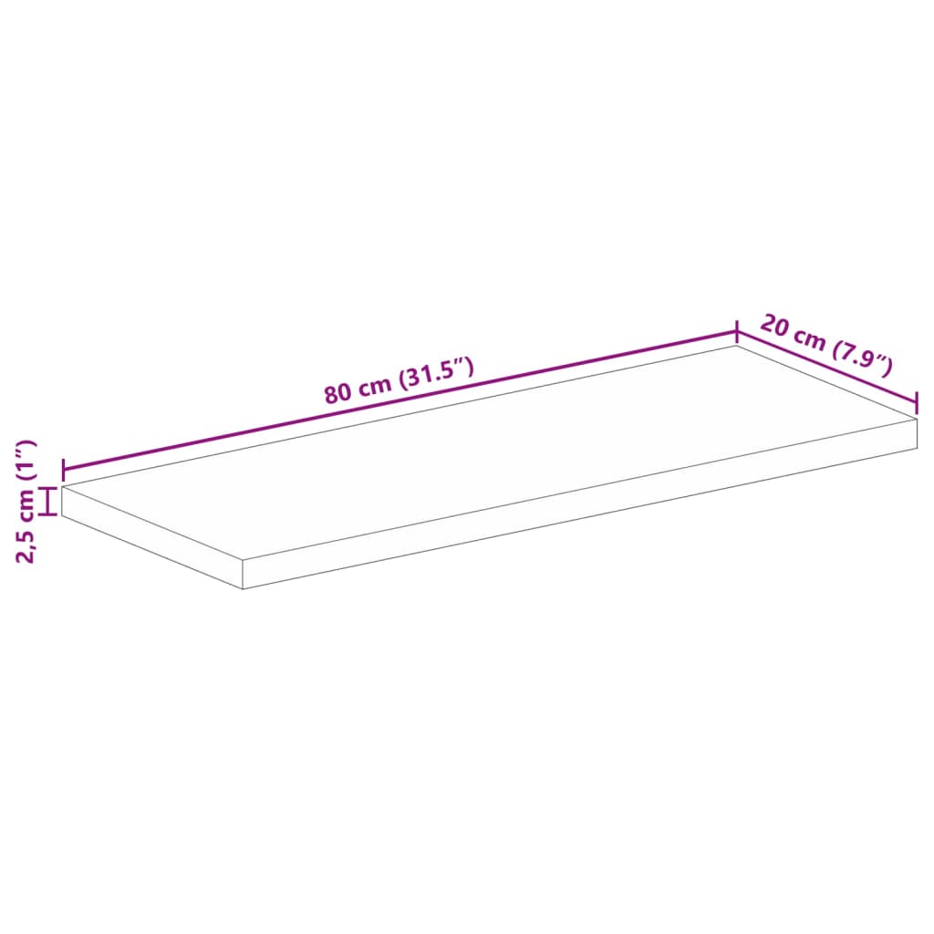 Bordplate 80x20x2,5 cm rektangulær heltre mango