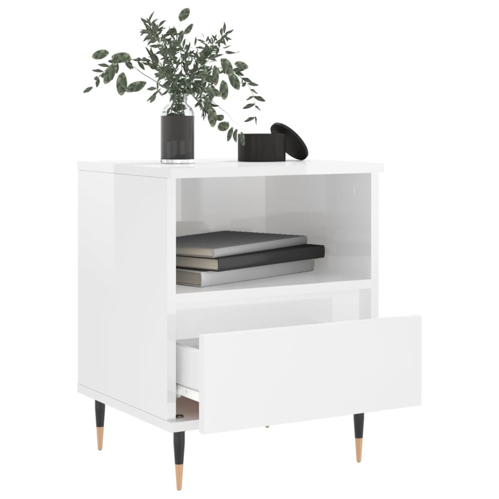Nattbord 2 stk høyglans hvit 40x35x50 cm konstruert tre